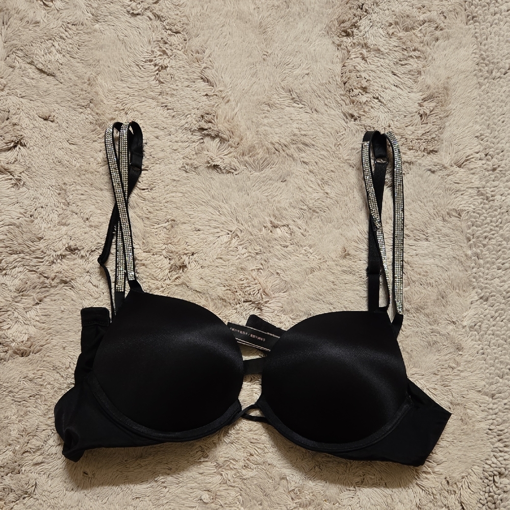 Elegant Black Bra with Rhinestone Straps